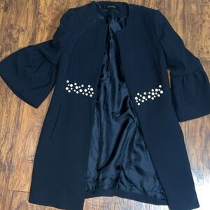 Zara navy blue ruffle pearl coat